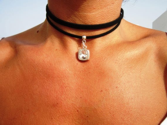 Bohemian Leather Choker Necklace beaded with swarovski charm • Handmade Jewelry Best selling items