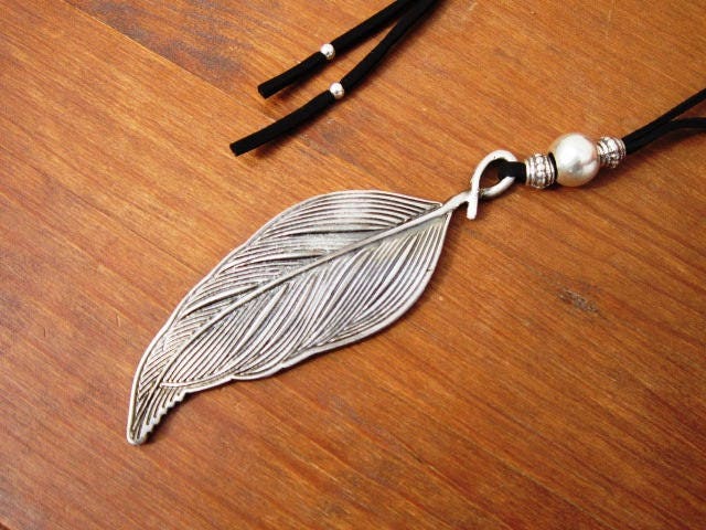 Bohemian Necklace Feather Necklace Leaf Pendant Bohemian | Etsy