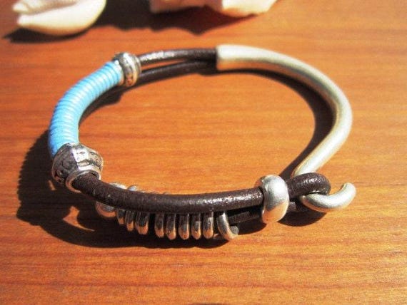 Silver & Leather Custom Bracelet Gift for Her • Personalized Handmade Jewelry Gift • Beaded Charm Bracelet Personalized Gifts for Birthday