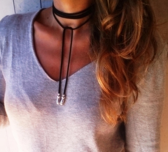 Wrap Leather Choker Necklace with Beads  Charms  Bohemian Jewelry Collection