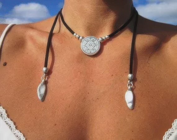 Custom Beaded Matching Necklaces • Leather and Silver Couples Necklace Best selling items• Bohemian Personalized Jewelry Gift for Her Host