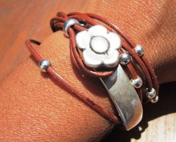 Silver & Leather Custom Bracelet Gift for Her • Personalized Handmade Jewelry Gift • Beaded Charm Bracelet Personalized Gifts for Birthday