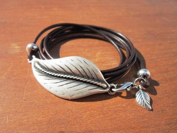 Leather & Silver Charm Beaded Bracelet • Handmade Jewelry Gift for Her • Custom Bracelet Gift • Personalized Jewelry Gifts by Kekugi