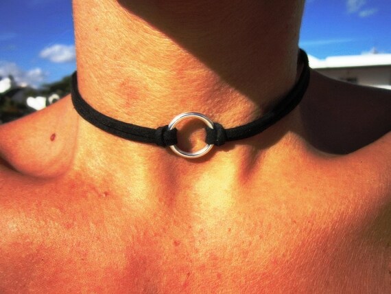 Discreet collar Leather Choker Necklace with ring eternity charm • Handmade Jewelry Best selling items