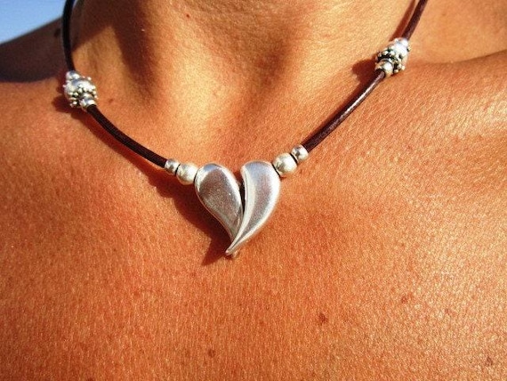 Couples Beaded Necklace with Silver Heart Pendant Charm • Bohemian Handmade jewelry Necklaces for Women • Personalized Jewelry Gift for Her
