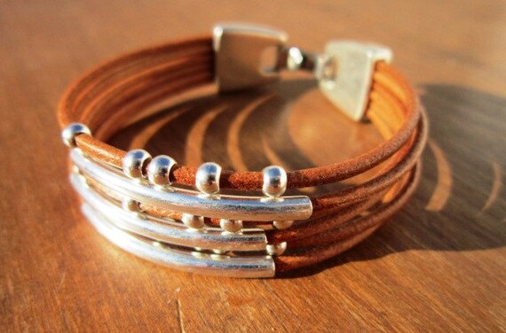 camel brown leather wrap bracelet, boho wrap bracelet, stacking bracelets