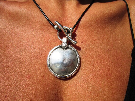 silver boho beaded necklace, long pendant bohemian leather necklace, modern geometric necklace, kekugi handmade jewelry, boho jewelry