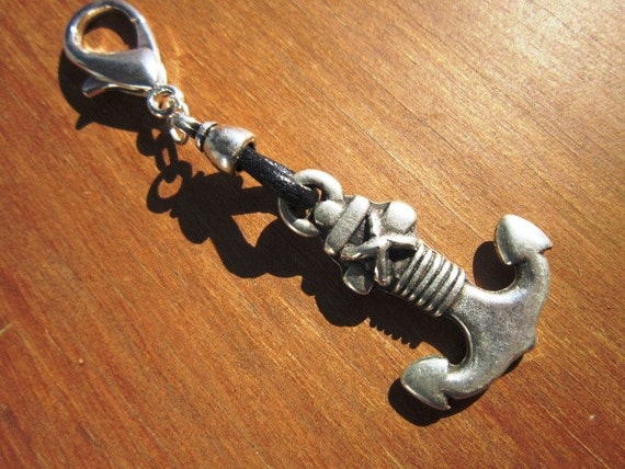 Nautical keychain, key ring designer keychain, Leather keychain, anchor keychain, zipper charm , silver keychain, gift for men