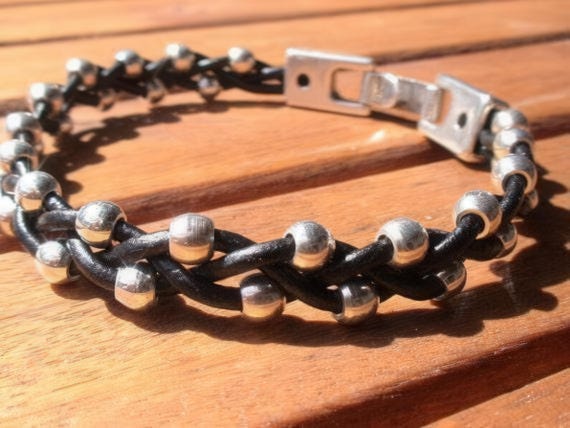 Beaded Leather Bracelet Personalized Gifts • Silver Custom Bracelet • Personalized Handmade Jewelry Gift for Her by Kekugi Bohemian jewelry