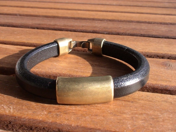 Brass and Leather mens bracelet, friendship couples bracelet, men cuff bracelet, handmade mens jewelry, unique gifts for men