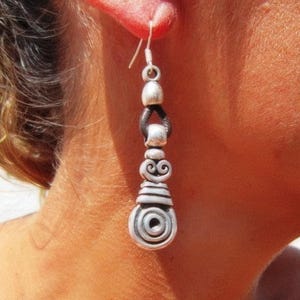 Statement drop beaded silver earrings • personalized jewelry gift for her • Drop beaded boho earrings dangle • Handmade jewelry by kekugi