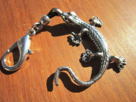Silver Lizard Personalized Leather Keychain for Men and Women • Custom Key Holder • Handmade Gift for Her Him