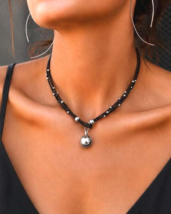statement Silver Beaded Necklace with Charm • Bohemian Handmade jewelry • Necklaces for Women • Personalized Jewelry Gift for Her by kekugi
