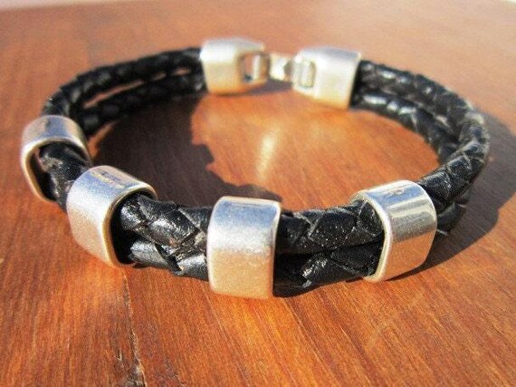 Leather & Silver Mens Bracelet • Matching Couple Bracelets • Custom mens bracelet Gift for him • Best Selling Items jewelry by Kekugi