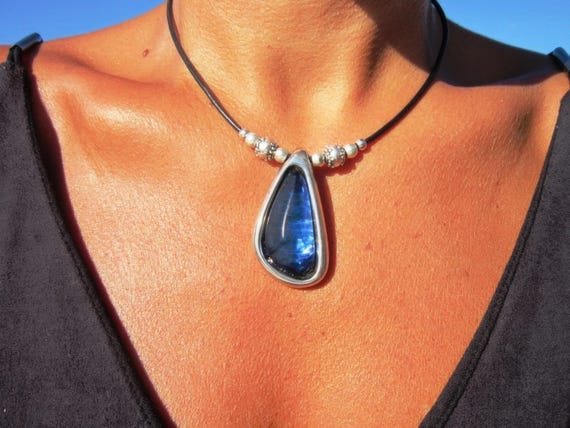 Silver Beaded Blue Crystal Necklace Charm • Bohemian personalized Handmade jewelry • Necklaces for Women • Best Selling Items Gift for Her