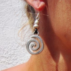 Gift for her hook sterling spiral silver earrings dangle, statement drop beaded earrings. Personalized handmade jewelry