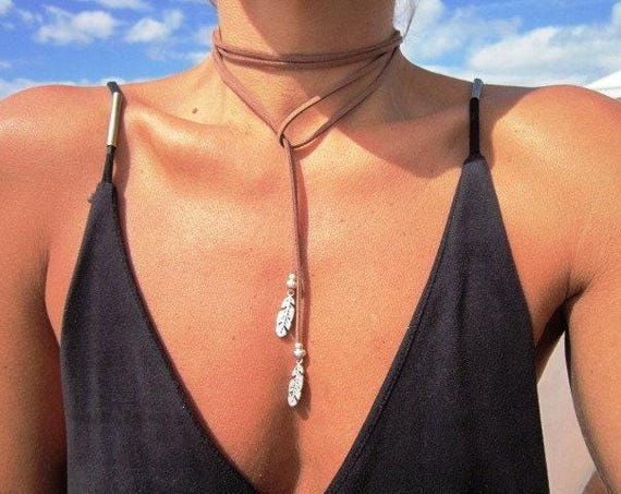 Silver Lariat Necklace with Ring Drop Fashion Jewelry for Women