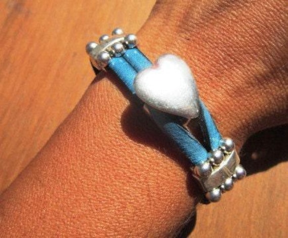 Beaded Leather Bracelet Personalized Gifts • Silver Custom blue Bracelet • Personalized Handmade Jewelry Gift for Her Bohemian jewelry