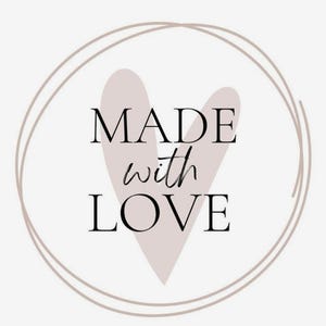 the text "MADE with LOVE" in a circular frame, with a heart shape in the center.