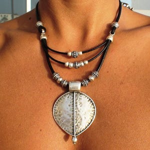Layered Statement Silver Necklace • Beaded Couples Necklace Pendant Charm • Custom Personalized Jewelry • Best Selling Items Gift for Her