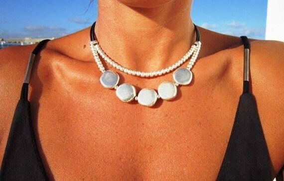 Layered Silver Beaded Necklace with charm • Couples Necklace with Charm • Handmade Personalized Bohemian Jewelry Gift for Her by Kekugi