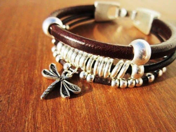 Custom Charm Silver Beaded dragonfly Bracelet • Bohemian Handmade Jewelry • Personalized Custom jewelry Gift for Her & Birthday Gift