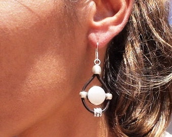 round dangle earrings, Women earrings, drop earrings, leather earrings, sterling silver earrings, stud earrings, Pesonalized