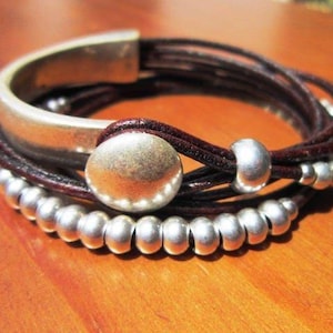 Beaded Leather Bracelet personalized gifts • Silver custom Bracelet • Personalized handmade Jewelry Gift for her by kekugi bohemian jewelry