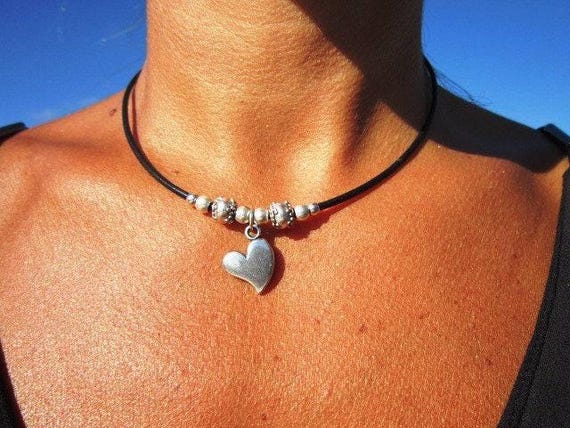 Couples Beaded Necklace with Silver Heart Pendant Charm • Bohemian Handmade jewelry Necklaces for Women • Personalized Jewelry Gift for Her