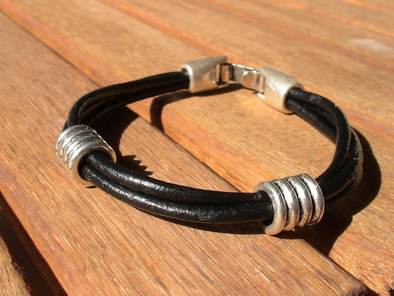 Silver and Leather mens bracelet, friendship couples bracelet, men cuff bracelet, handmade silver mens jewelry, unique gifts for men