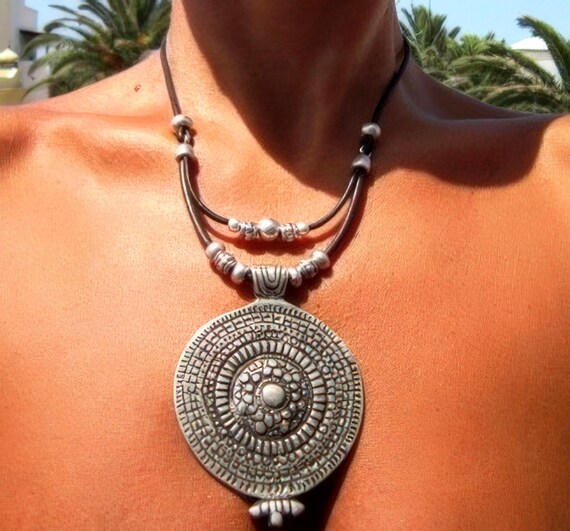 Layered Statement Silver Beaded Necklace with Boho Luxe charm • Couples Necklace with Charm • Handmade Personalized Jewelry Gift for Her