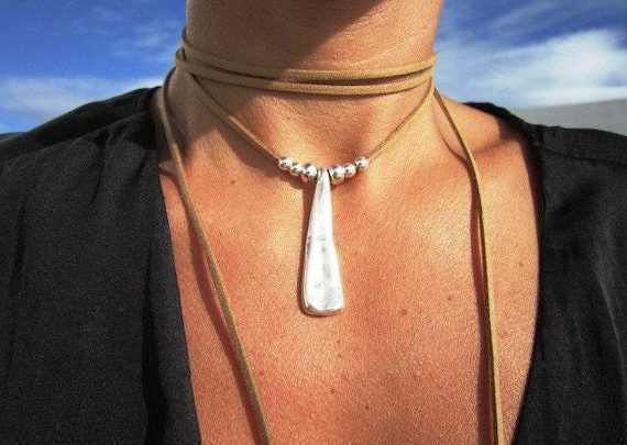 Statement Silver Chunky Pendant leather Necklace • Bohemian Neotribal Jewelry • Custom necklace Best Selling Items • Host Gift for Her