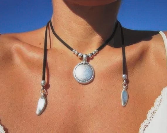 Layered Statement Silver Beaded Necklace with coin pendant • Couples Necklace Handmade Personalized Jewelry Gift for Her by Kekugi