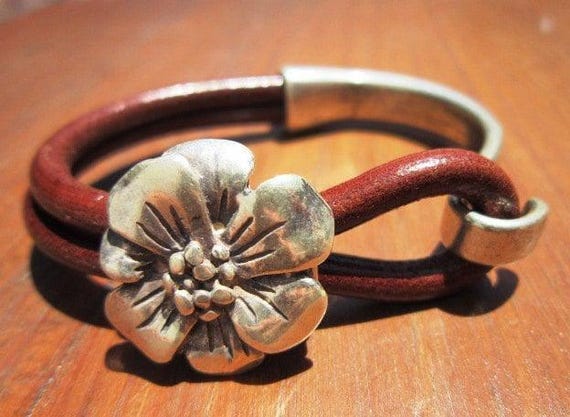 Personalized Leather & Silver Beaded Bracelet Gifts • Handmade Bohemian Jewelry • Birthday Gift or Custom Jewelry Gift for Her by Kekugi