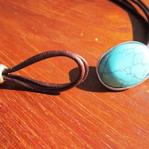 Turquoise Leather Choker Necklace • Silver couples Necklaces for Women • Bohemian Handmade Turquoise Jewelry • Best selling items by kekugi zdjęcie 5