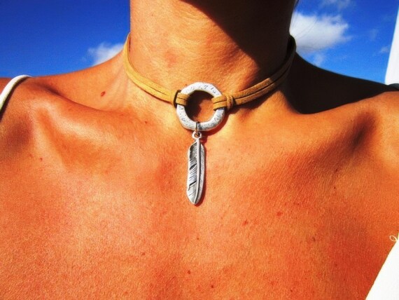 Bohemian Leather Choker Necklace beaded with charm • silver necklaces for women, Handmade personalized jewelry