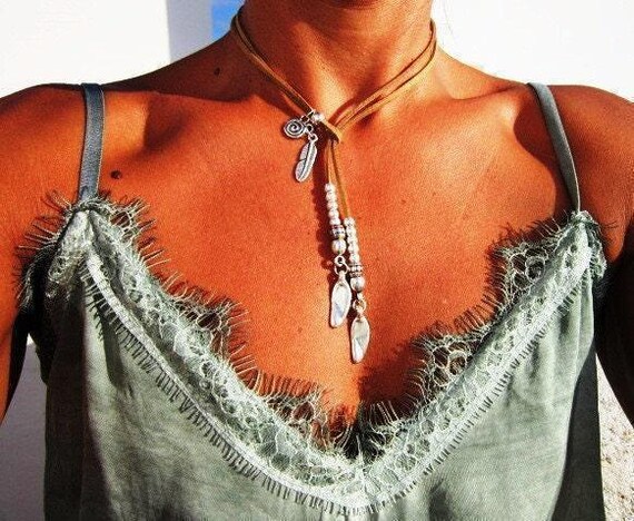 Boho feather necklace • Statement Charm Y Lariat Necklace • Silver Beaded Necklaces for Women • best selling items Personalized Gifts