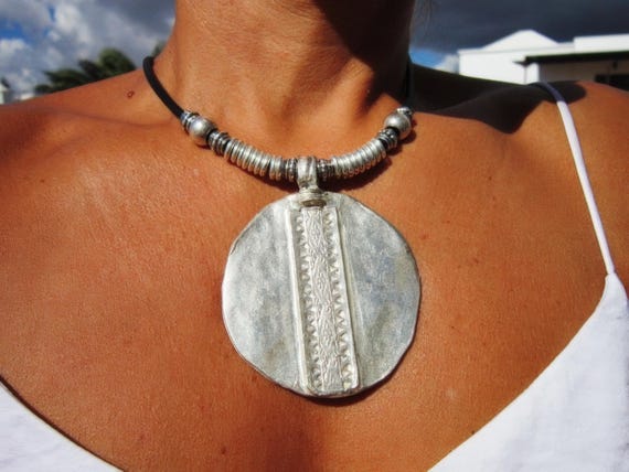 tribal leather necklace, ethnic boho chic necklace, Boho jewelry, bohemian jewelry, hippy jewelry, boho necklace