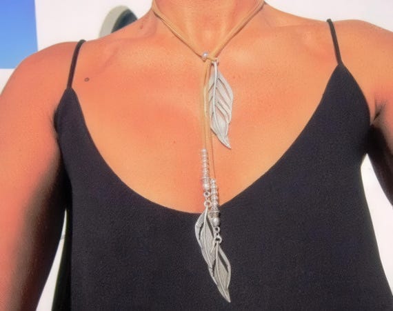 Handmade Couples feather Necklace • Y lariat Necklace for mama • Personalized Bohemian Jewelry Gift for Her • Birthday Gift for mom