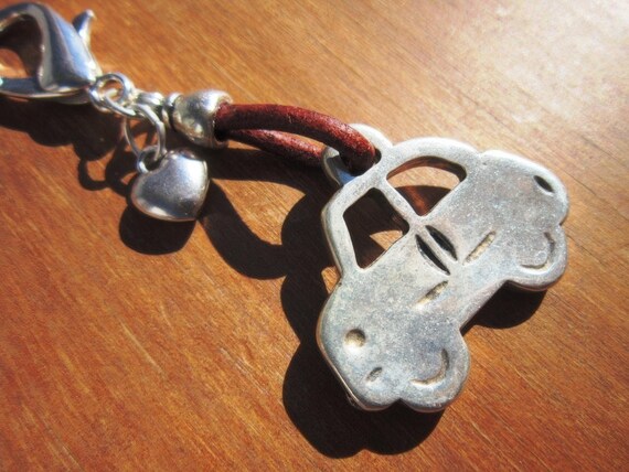 Silver Car Personalized Leather Keychain for Men and Women • Custom Key Holder • Handmade Gift for Her Him