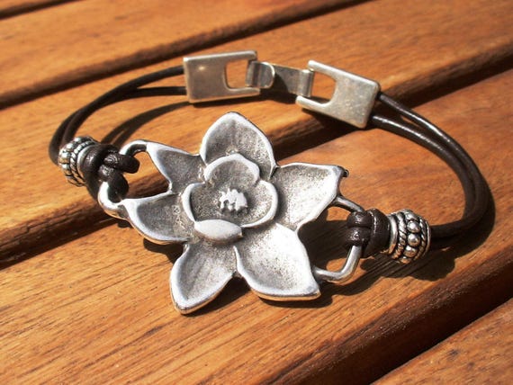 Custom Charm Silver Beaded Bracelet with Orchid • Bohemian Handmade Jewelry • Personalized Custom jewelry Gift for Her & Birthday Gift