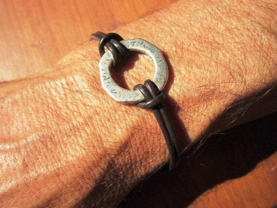 Personalized Leather & Silver Beaded Bracelet Gifts for Men • Handmade Mens Jewelry • Birthday Gift or Custom Jewelry Gift for Him by Kekugi