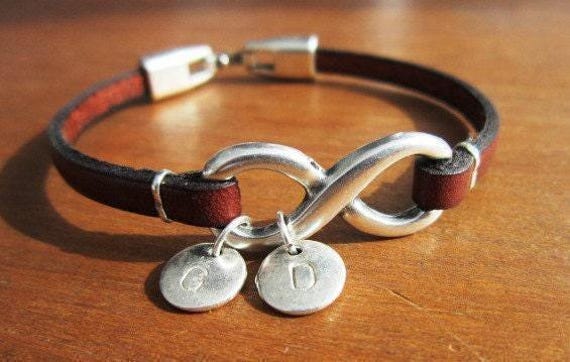 Personalized Leather & Silver Beaded initial Bracelet Gifts • Handmade Bohemian Jewelry • Birthday Gift or Custom Jewelry Gift for Her