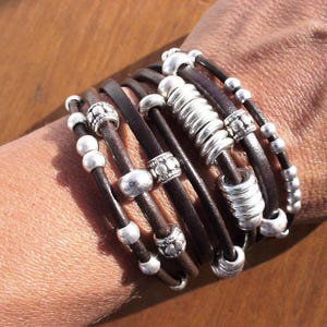 Leather & Silver Charm Beaded Bracelet • Handmade Jewelry Gift for Her • Custom Bracelet Gift • Personalized Jewelry Gifts by Kekugi