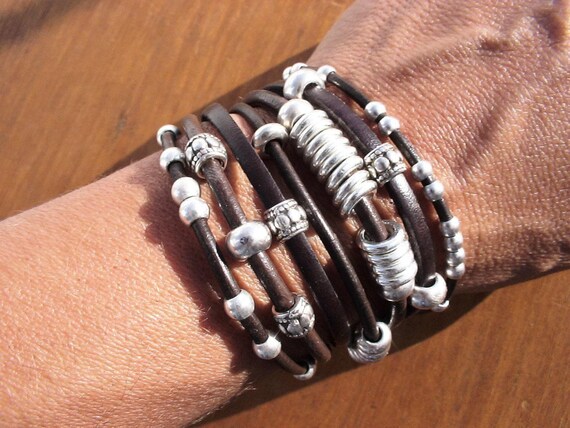 Leather & Silver Charm Beaded Bracelet • Handmade Jewelry Gift for Her • Custom Bracelet Gift • Personalized Jewelry Gifts by Kekugi