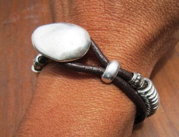 Leather & Silver Charm Beaded Bracelet • Handmade Jewelry Gift for Her • Custom Bracelet Gift • Personalized Jewelry Gifts by Kekugi