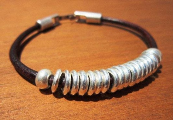 Beaded Leather Bracelet Personalized Gifts • Silver Custom Bracelet • Personalized Handmade Jewelry Gift for Her by Kekugi Bohemian jewelry