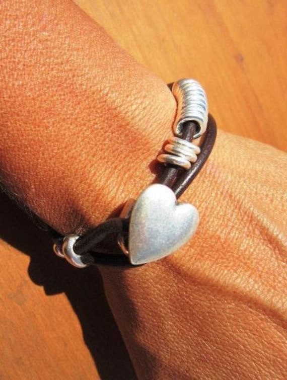 Bohemian Leather and Silver Beaded Bracelet Jewelry • Handmade Personalized Jewelry Gifts • Custom Bracelet Gift for Her by Kekugi