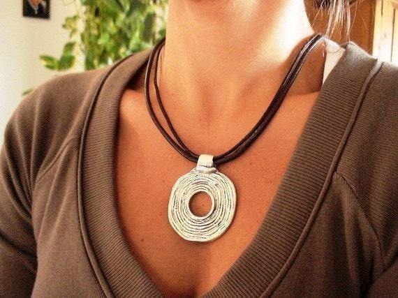 Custom Statement Silver Ring Necklace • Beaded Couples Necklace Pendant Charm • Personalized Jewelry • Best Selling Items Gift for Her