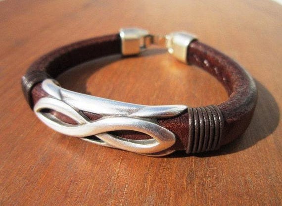 Leather & Silver Mens Bracelet • Matching Couple Bracelets • Custom mens bracelet Gift for him • Best Selling Items jewelry by Kekugi